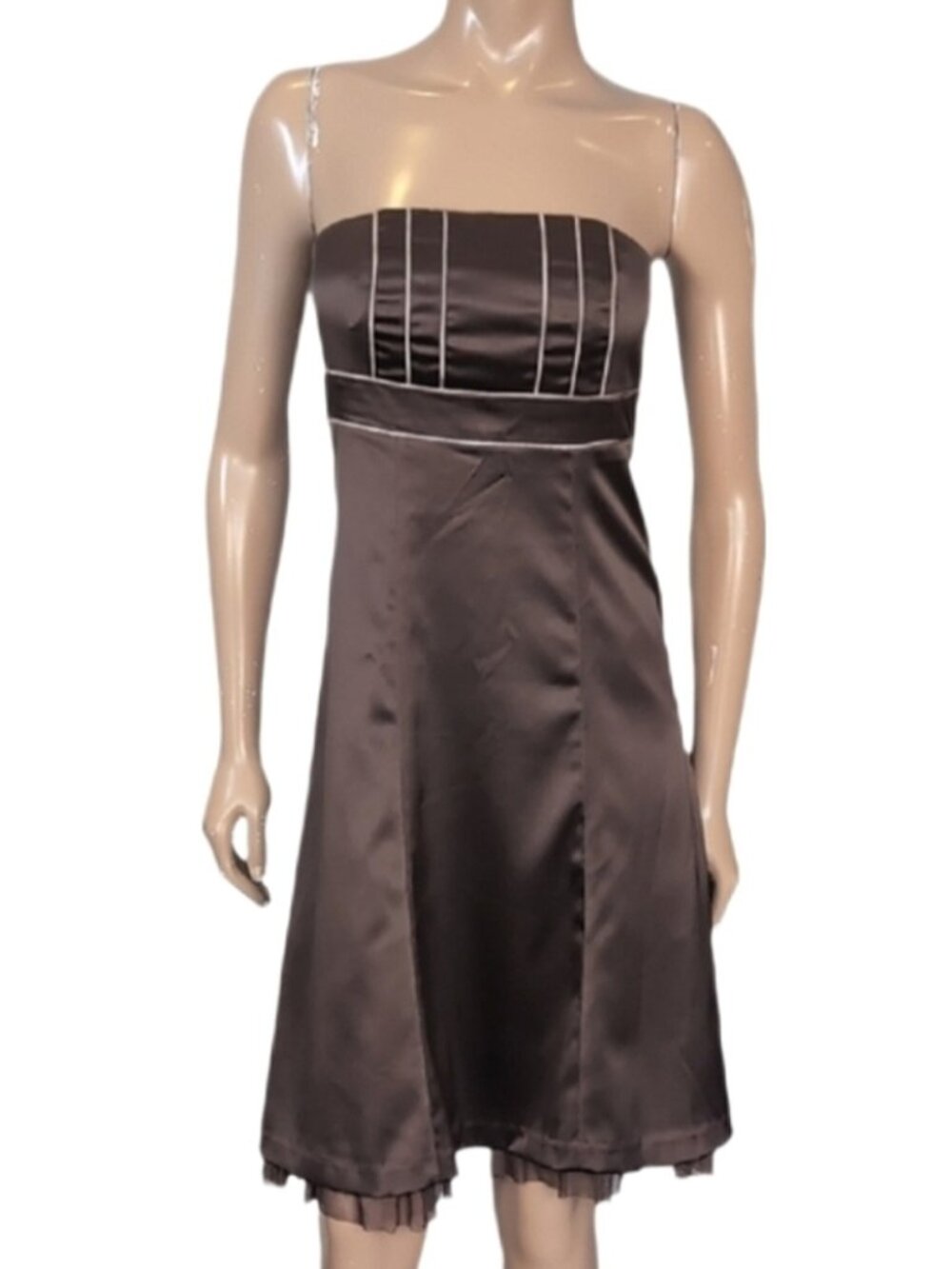 RW&CO. Strapless Satin Dress Womens Size 4 Chocolate Brown Empire Waist Formal